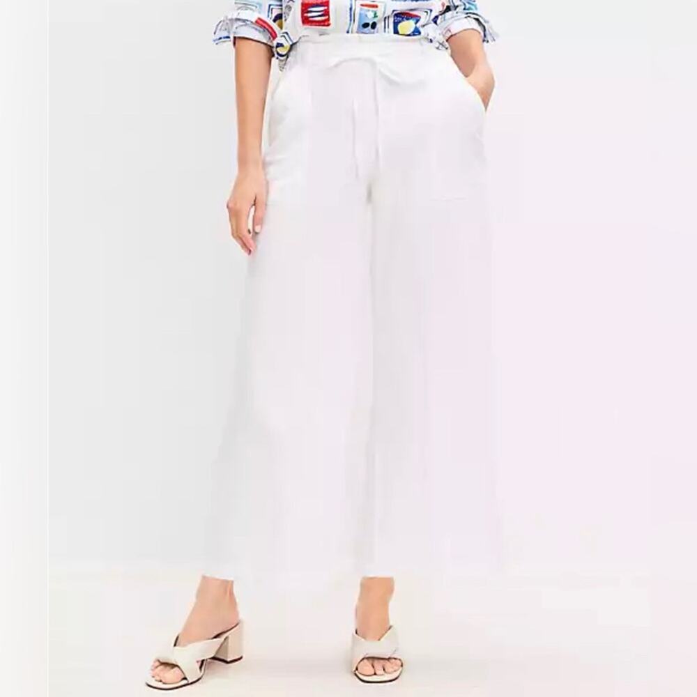 Loft Paper Bag Waist Cotton Linen Ankle Straight Leg White Pants Women’s Size S - Picture 12 of 12
